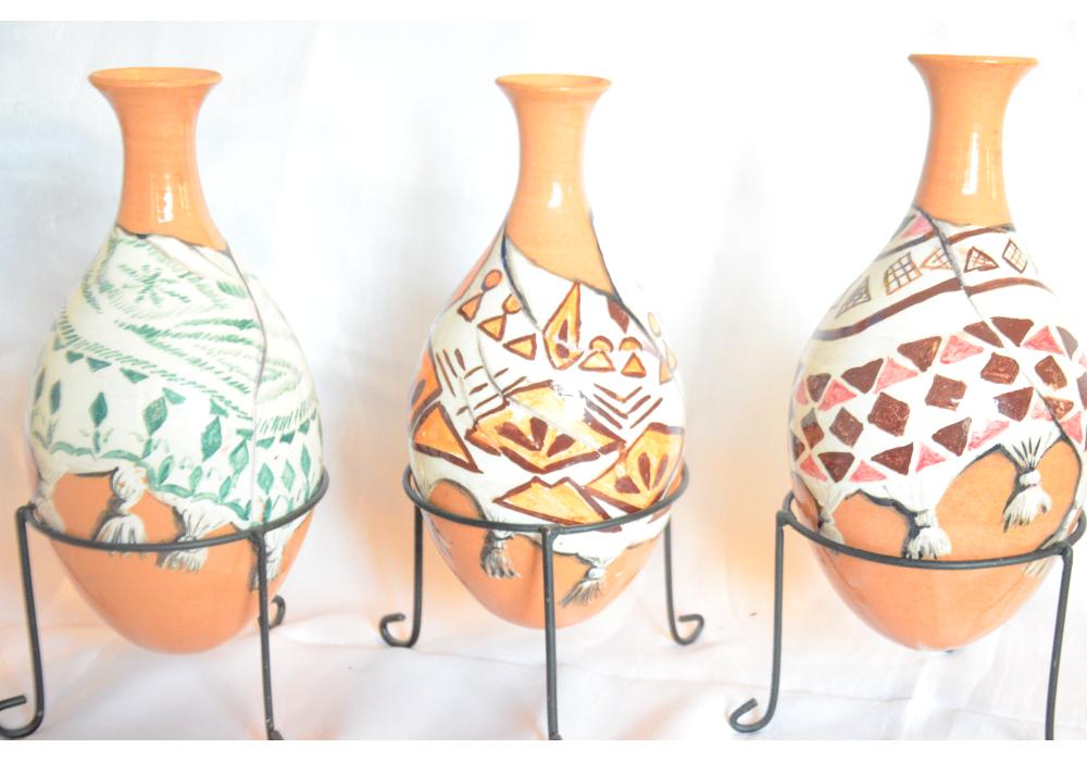 Pottery Vase Shimagh Pattern Handmade Decorative Ceramic Vase Home Decor & Ironic Holder | Set of 3